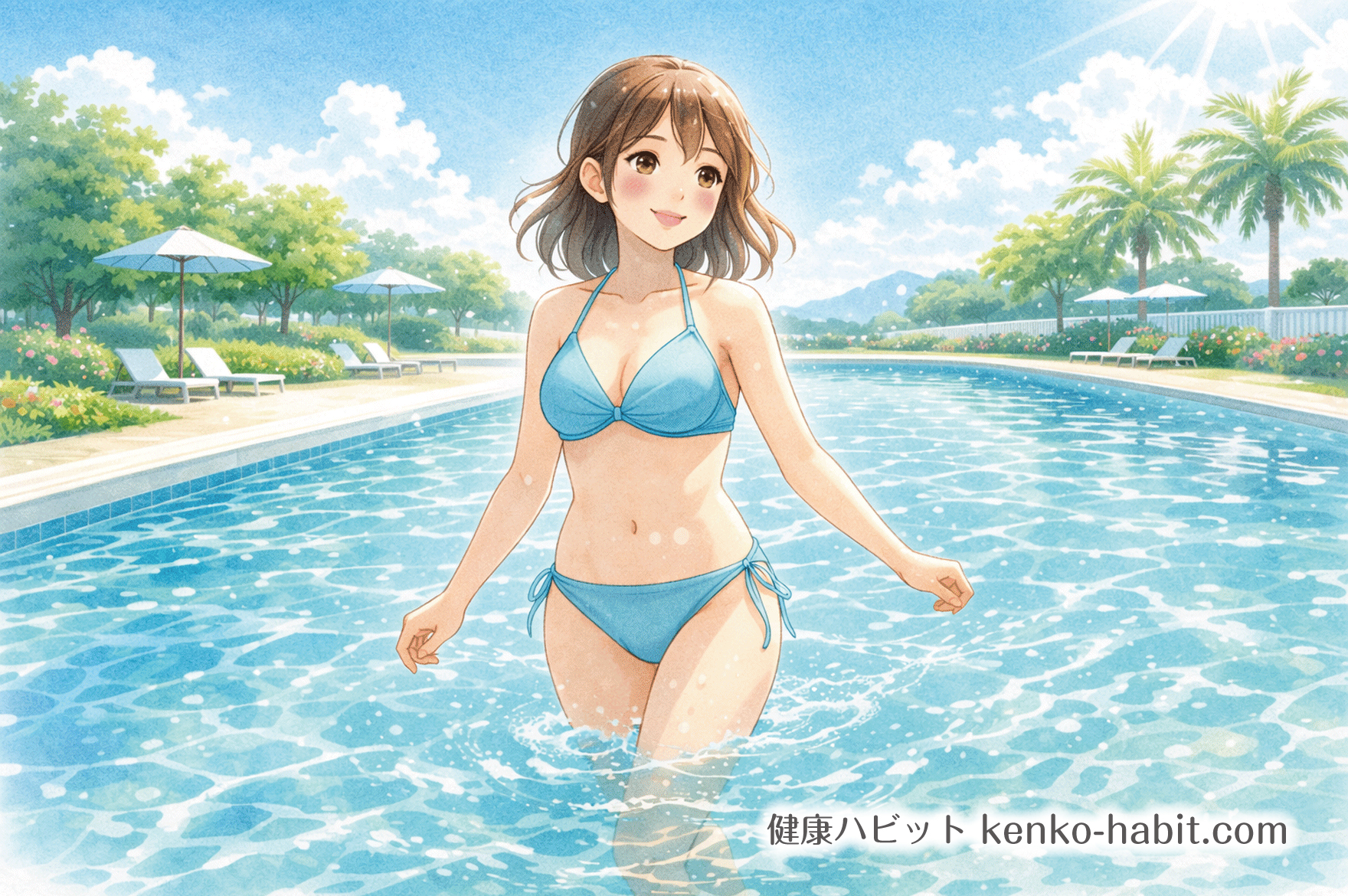 みどりがプールでウォーキング